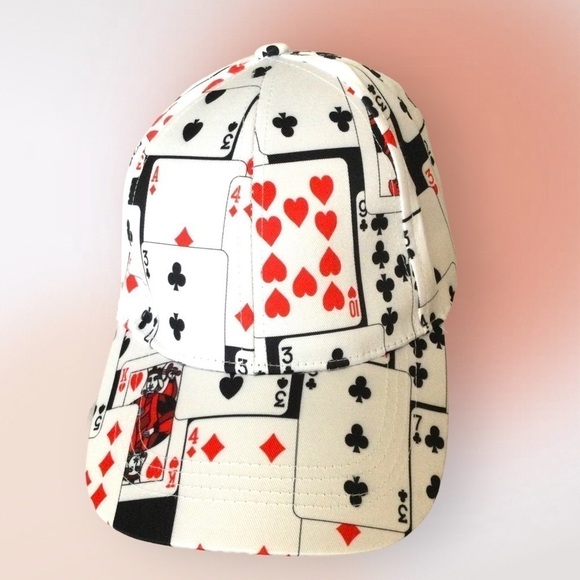 DECK of Playing Cards Poker Adjustable Baseball Cap Hat FREE Matching Earrings - Picture 3 of 15